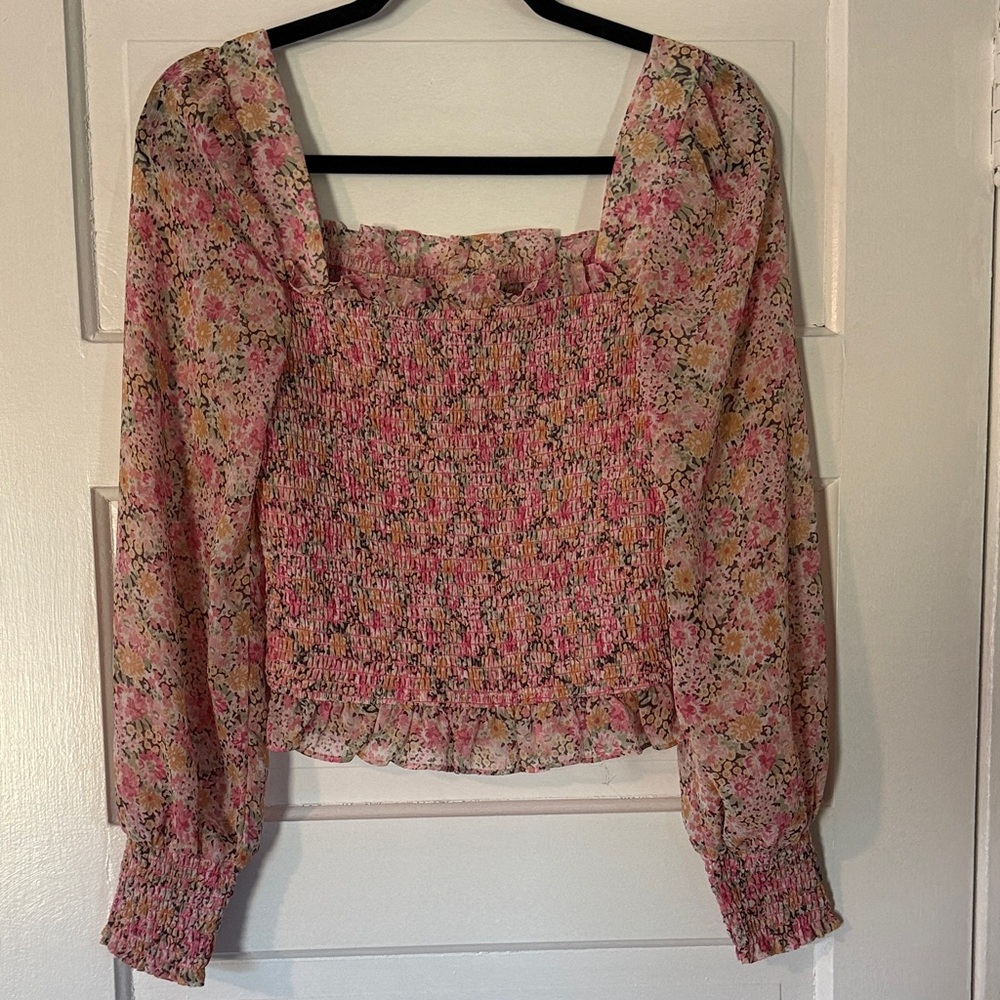 Pink Floral Smocked Blouse